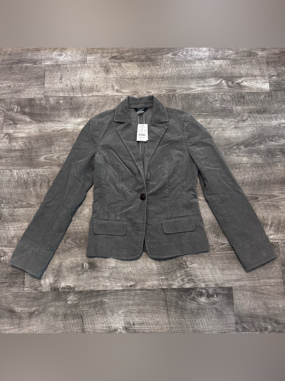 J Crew Corduroy One Button Long Sleeve Blazer Jacket Gray NWT Womens Sz. 2
